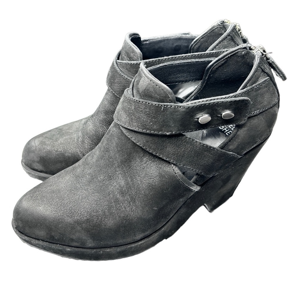 Eileen Fisher Size 7.5 Black Nubuck Suede Ankle Booties Sexy Wedge Heel  Boots